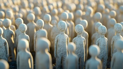 Obraz premium Large Crowd of Faceless 3D Rendered Stick Figure Characters in Uniform Arrangement