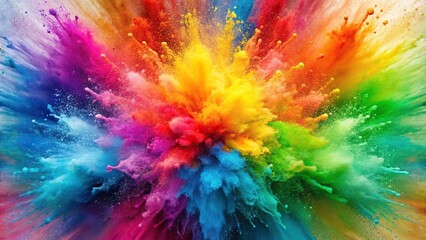 colorful rainbow holi watercolor paint splash explosion abstract colored background reflected