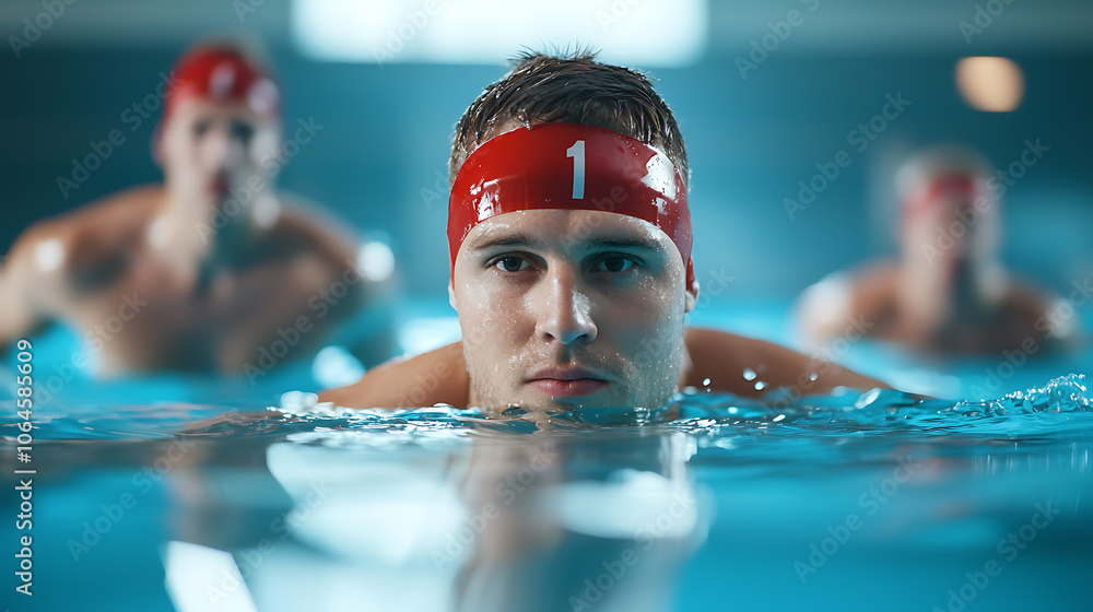 Poster swimmers strategically discuss relay plans for optimal performance