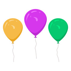 Three beautiful balloons of different colors isolated on white background, vector illustration, Commonly used for birthday parties