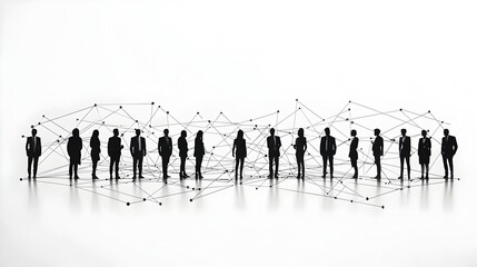 Naklejka premium Minimalist Silhouettes of Business People Networking in a Digital Landscape
