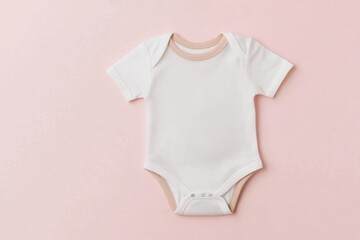 White baby bodysuit mockup lying on pink background