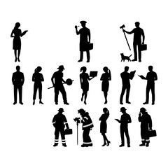 Silhouettes of Various Professions in Black and White. Silhouettes of Various Professions