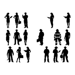 Silhouettes of Various Professions in Black and White. Silhouettes of Various Professions
