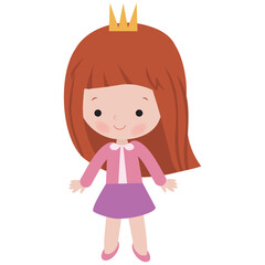 Cute little princess girl  vector cartoon flat style illustration