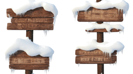 Wooden Signboards Covered in Snow at a Winter Location Generative AI