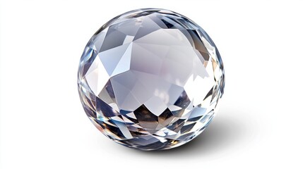 Clear crystal sphere on a plain white background, refracting light to create a magical effect