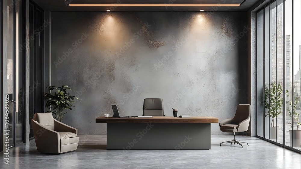 Poster modern office with blank wall for mockup template in 3d rendering long title this image depicts a