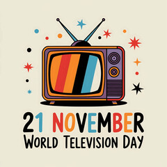 "World Television Day Vector with Retro TV Design and November 21 Date, Perfect for Celebrating the Evolution of Television Media"