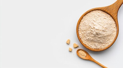 A photostock of a bowl of flour on a white background, isolated and detailed.