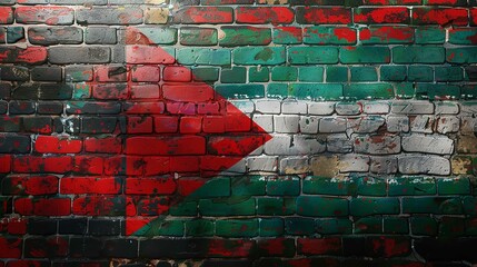 Palestine flag painted on a brick wall. Solidarity with Gaza, Palestine