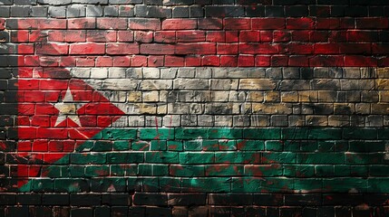 Palestine flag painted on a brick wall. Solidarity with Gaza, Palestine