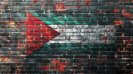 Palestine flag painted on a brick wall. Solidarity with Gaza, Palestine