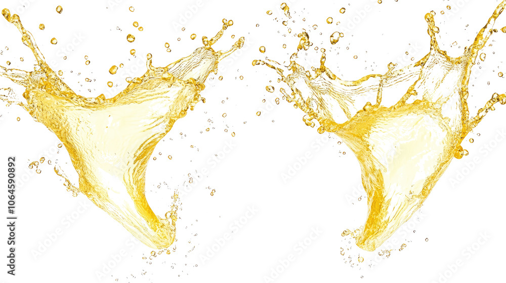 Poster yellow water splashes create dynamic patterns against a white backdrop generative ai