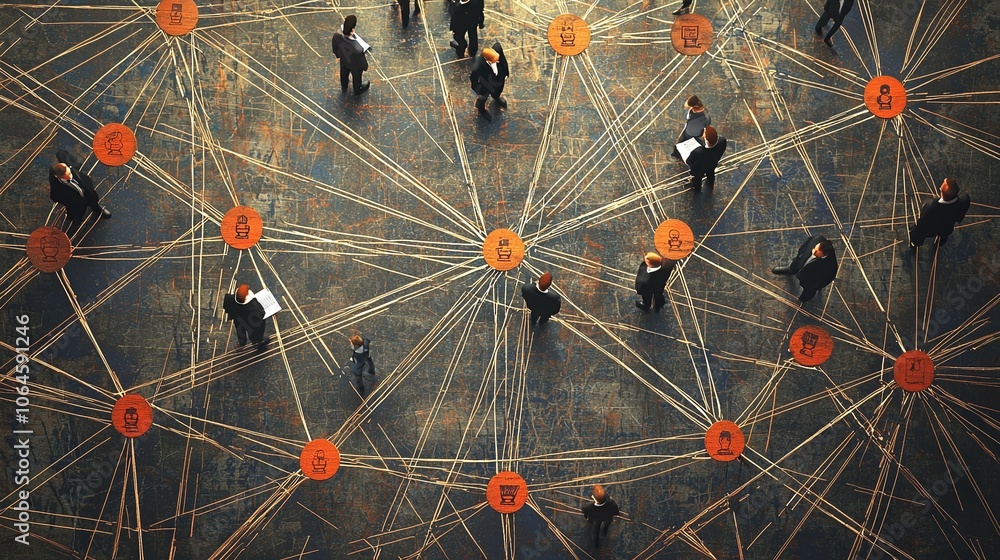 Poster Business professionals strategically network to enhance collaborative opportunities in a complex environment