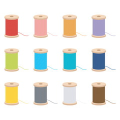 Colorful sewing thread vector illustration on white background. Sewing clothes and fabrics.