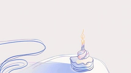 Minimalistic single line drawing of a birthday cake with candle, simple flat art vector illustration on white background, high resolution, elegant and modern design for greeting cards and invitation.