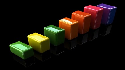 Fototapeta premium Colorful Blocks in a Gradient Arrangement on Black Surface