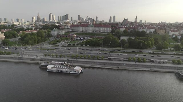 River with road, palace, skyline 4k drone footage Dlog 10 Bit ungraded