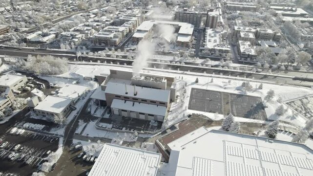 Winter factory with smoke 4k drone footage Dlog 10 Bit ungraded