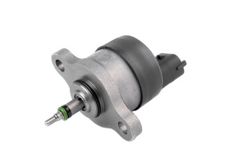 New rail fuel pressure sensor on white background close up