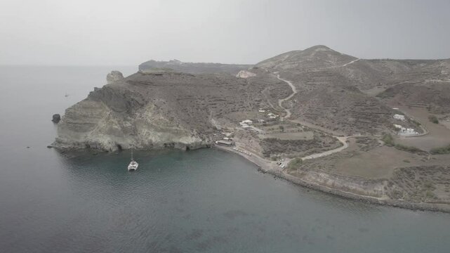 Bay with cliffs and boats 4k drone footage Dlog 10 Bit ungraded
