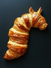 A croissant shaped into a horse. AI.