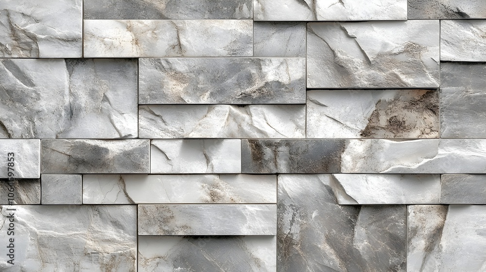 Poster panoramic view of weathered gray stone tile texture wall backdrop for architecture and design
