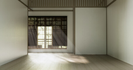 Clean modern japanese traditional style wooden design minimalist room interior, 3D rendering