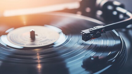 Vintage Turntable with Spinning Vinyl Record