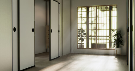 Clean modern japanese traditional style wooden design minimalist room interior, 3D rendering