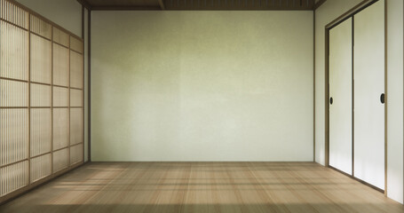 Clean modern japanese traditional style wooden design minimalist room interior, 3D rendering