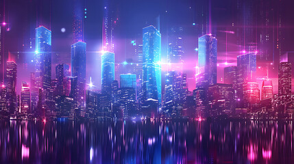 Fototapeta premium Digital futuristic city Metaverse of data skyscrapers on technology of Business and science. smart city connect with gradient in world of future