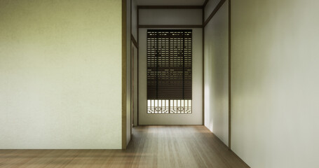 Clean modern japanese traditional style wooden design minimalist room interior, 3D rendering