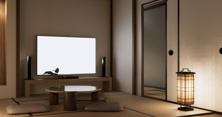 low table in room Japanese style with decoration muji minimal. 3D rendering