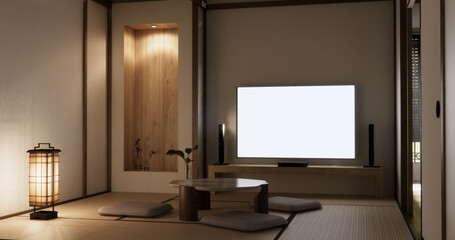low table in room Japanese style with decoration muji minimal. 3D rendering