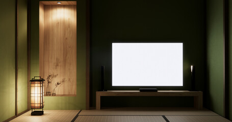 Wabisabi style living interior Green japanese room.3D rendering