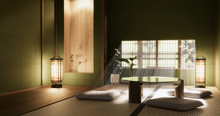 low table in room Japanese style with decoration muji minimal. 3D rendering