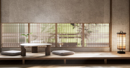 low table in room Japanese style with decoration muji minimal. 3D rendering