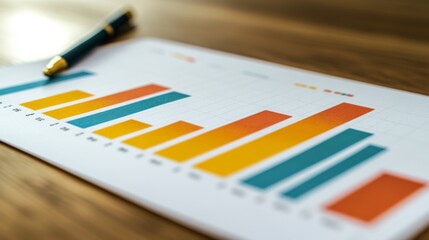 Colorful Bar Graph on Wood Desk with Pen