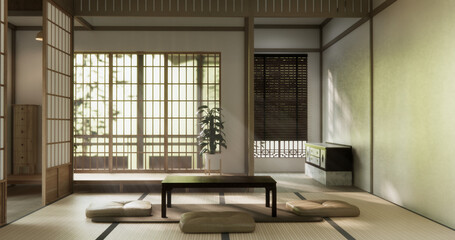 low table in room Japanese style with decoration muji minimal. 3D rendering