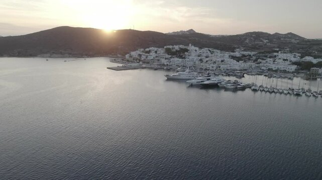 Sunset over Milos behind mountains 4k drone footage Dlog 10 Bit ungraded