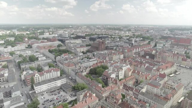Church in busy city in Europe 4k drone footage Dlog 10 Bit ungraded