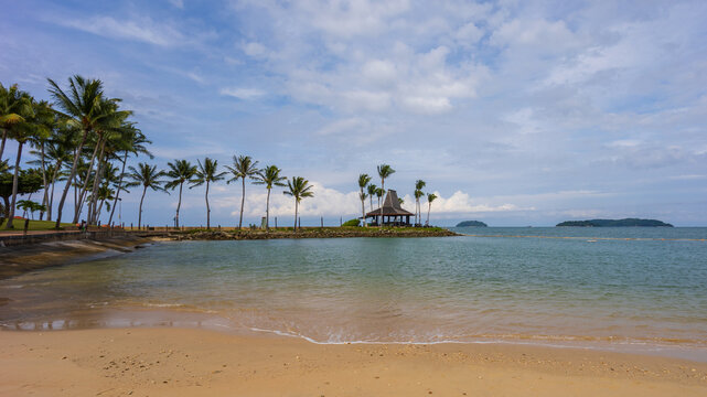 The most famous sunset view beach of Tanjung aru Beach Kota Kinabalu, Sabah, Malaysia