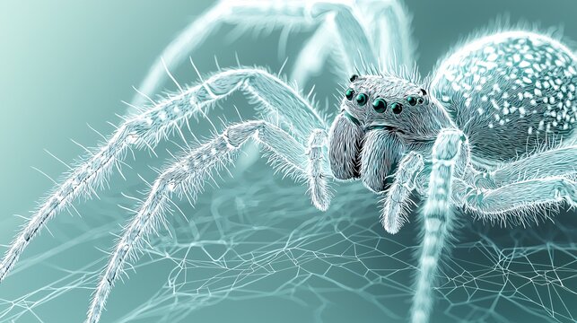 Intricate illustration of a spiderling, highlighting its delicate legs and markings, ideal for educational use and public dissemination.