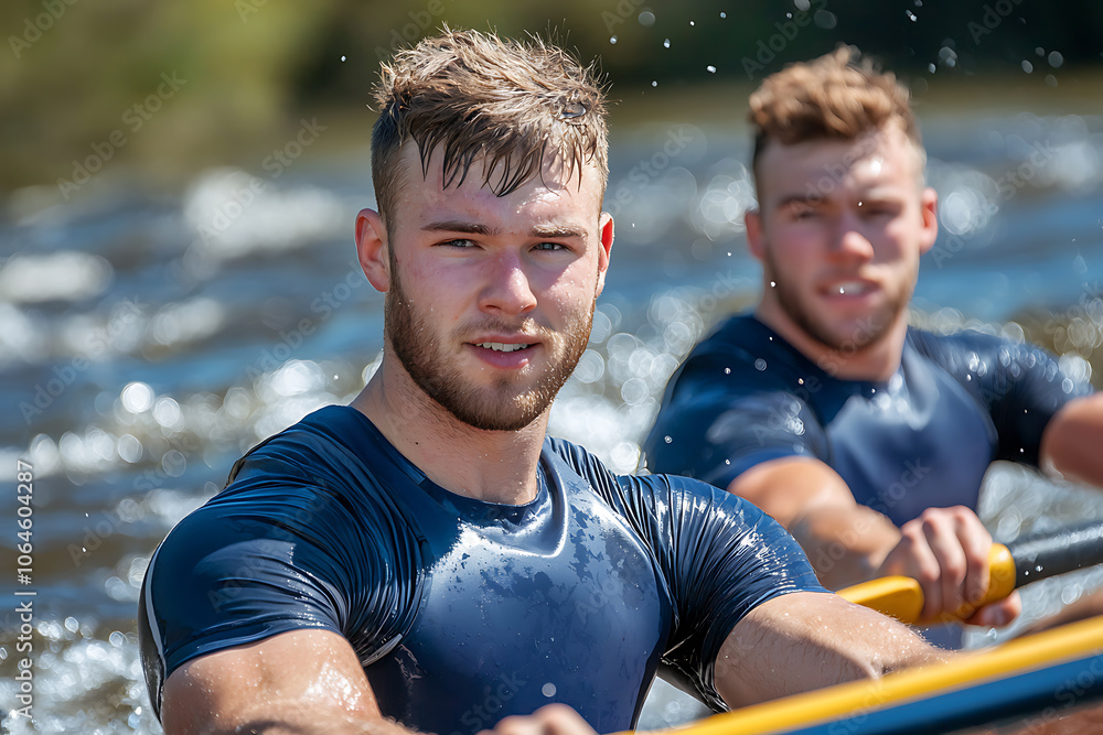 Poster rowers conquer strong currents while maintaining focus and determination