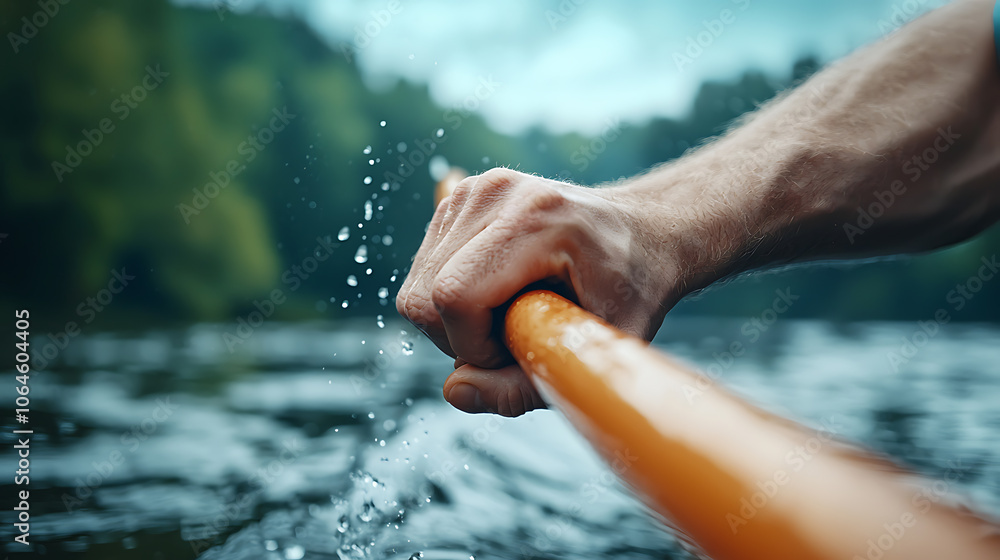 Poster rower's hands grip oars with precision and power for optimal performance