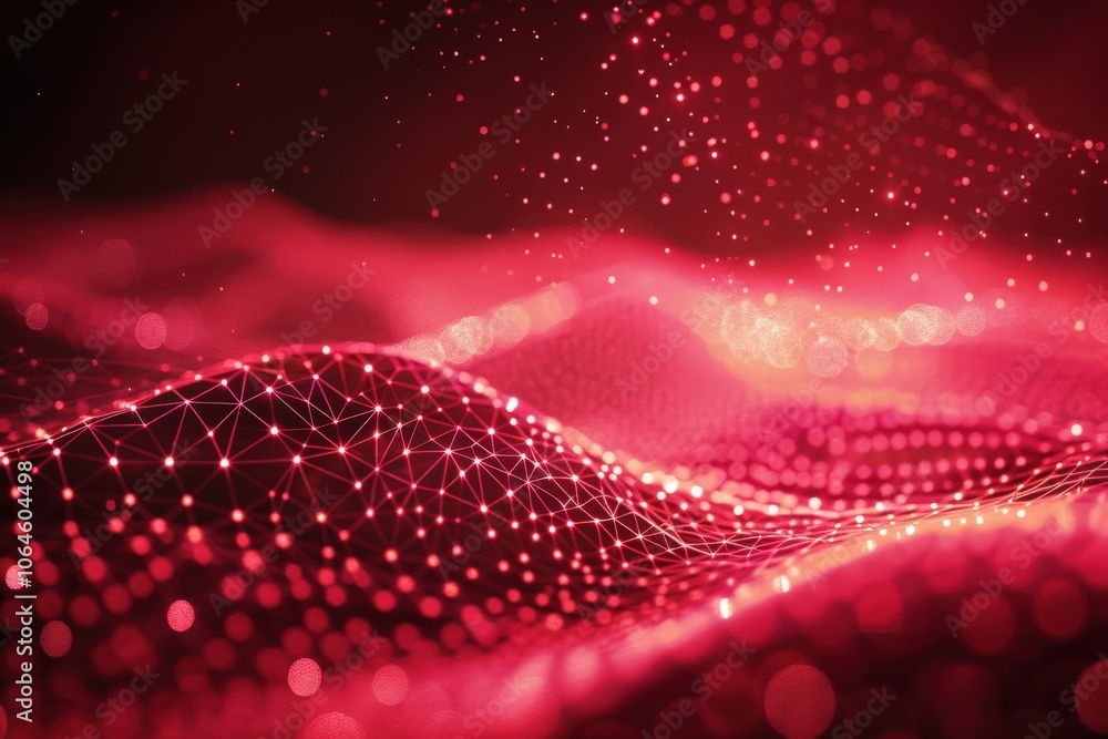 Poster abstract red network with glowing points and lines