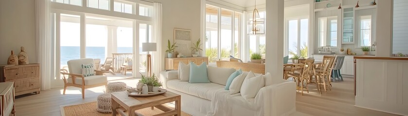 Coastal Living Room with White Sofa and Ocean View