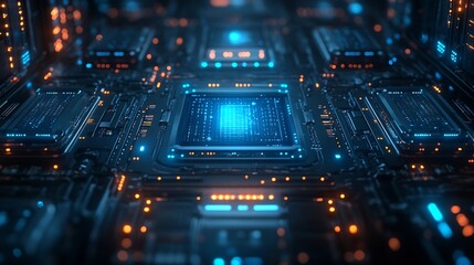 Obraz premium Interconnected network of servers glowing secure blue light surrounded by a digital barrier representing network protection sleek design